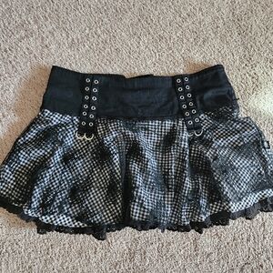 Tripp Black & White Gingham Spider Lace-Trim Mini Skirt